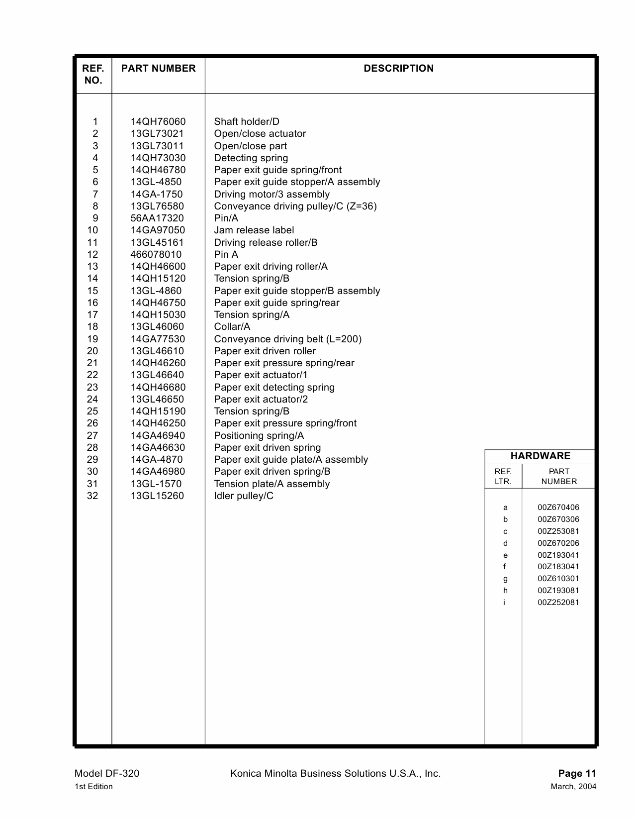 Konica-Minolta Options DF-320 Parts Manual-2